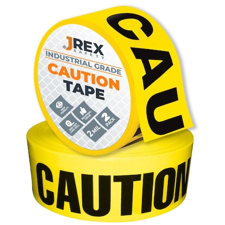 Jrex Safety Caution Tape Roll - 1000 Ft x 3 Inch Wide Each - Yellow, 2PK PCT-JR-2PK