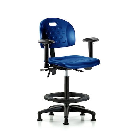 Blue Ridge Ergonomics Poly Chair, High Bench, Arms, Foot Ring, Glides, Blue BR-HPHBCH-RG-T0-A1-BF-RG-BLU