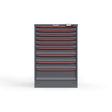 Strong Hold 9 drawer cabinet - (5x 2ft, 3x 4ft, 1x 7ft) - Red accents - E-Lock w/ Tracking S3044-PPTAS-0902DS