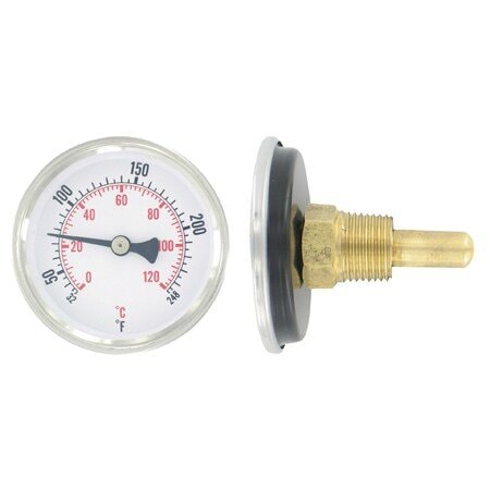 Dwyer Instruments Bi-metal, hot water thermometer with brass separable well, range 30-250 Degrees F (0-120 Degrees C) HWT250