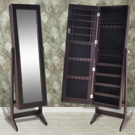 Convenience Concepts Jewelry Cabinet with Mirror Free Standing, Brown HI425709