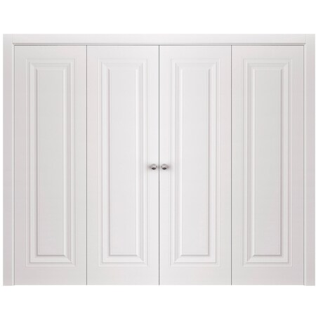 Sartodoors Sliding Closet Double Bi-fold Doors 96 x 80 inches, BASIC 9111 White, Sturdy Tracks Moldings Trims BASIC9111DBF-SKIN-96