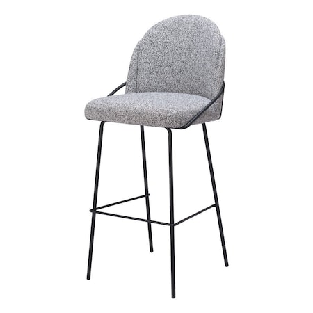 Homeroots Set of Two 30" Light Gray And Black Shearling And Steel Bar Height Bar Chairs 555693