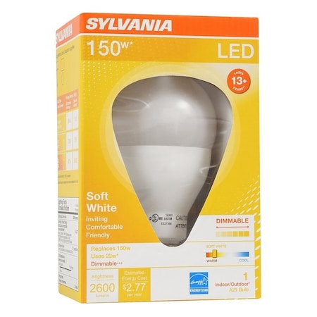 Sylvania Ultra LED Bulb, General Purpose, A21 Lamp, 150 W Equivalent, E26 Lamp Base, Dimmable, Frosted 79714