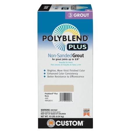Custom Building Products Polyblend NonSanded Grout, Solid Powder, Characteristic, Bone, 10 lb Box PBPG38210