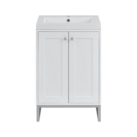 James Martin Vanities Chianti 24 in. Single Vanity, Glossy White, Brushed Nickel, w/ White Glossy Composite Stone Top 533V24GWBNKWG