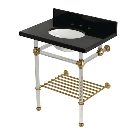 Kingston Brass 30-Inch Black Granite Console Sink with Acrylic Legs and Shelf, 8-Inch, 3-Hole KVPK30KAB7