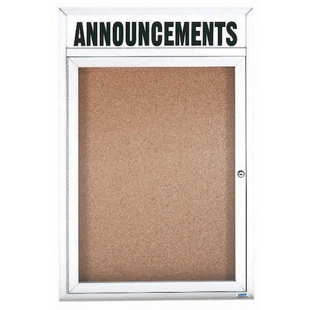 Aarco Enclosed Bulletin Board w/ Header White Powder Coated Al Frame, 24''Hx18''W DCC2418RHW