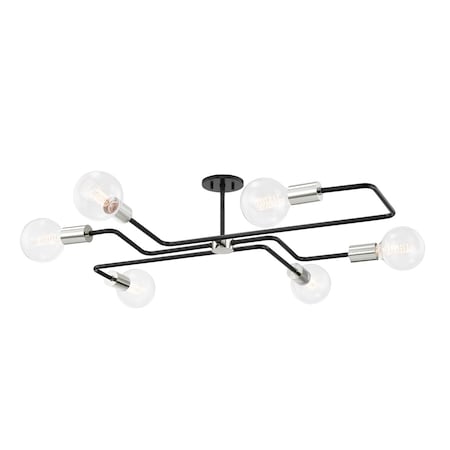 Mitzi Jena 6 Light Semi Flush 40 In. Polished Nickel/Textured Black H488606S-PN/TBK