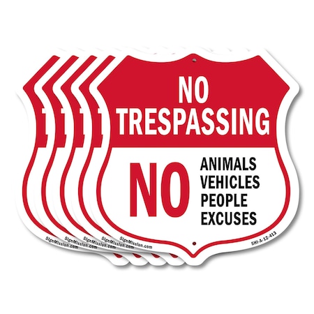 Signmission No Trespassing Shield Sign No Animals Ve, 12 inch X 12 inch, Aluminum Metal Sign, 5PK SHI-A-5Pack-12-413