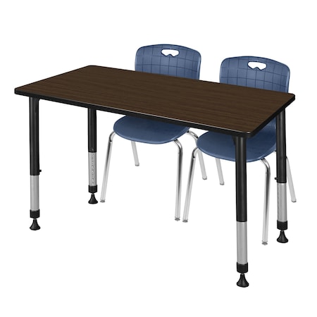 Regency Kee Adjustable Classroom Table W/ 2 Andy Stack Chairs, 60 in W, 24 in L, Neo Walnut MT6024NWAPBK40NV