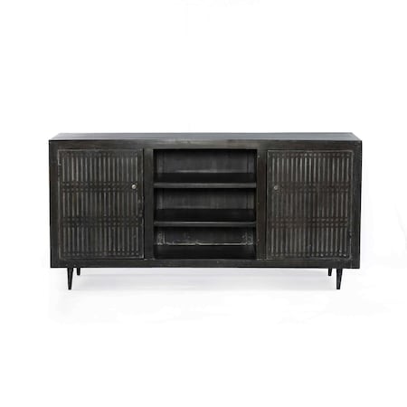 Homeroots 60in Dark Brown Solid Wood Cabinet Enclosed Storage Distressed TV Stand 489504