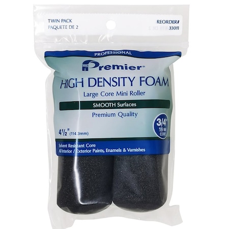 High Density Foam 4-1/2in Premier Large Core Mini Roller Cover, 2PK 33011