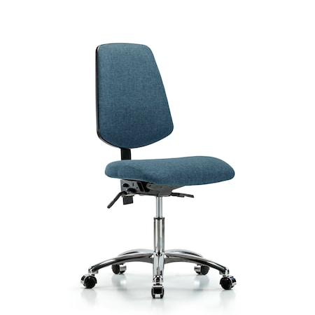 Blue Ridge Ergonomics Desk Chair Fab Desk Chair, Med, Bk, Chrm, Casters, Blu, No Arms, 19" to 24" Height, Fabric, Blue BR-FDHCH-MB-CR-T0-A0-CC-F43