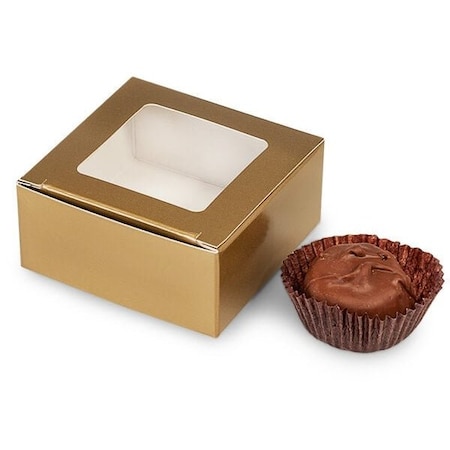 Nashville Wraps Matte Gold Window Candy Truffle Boxes, 2-5/8x2-3/4x1-1/4, Holds 4, 25PK TCW4GO