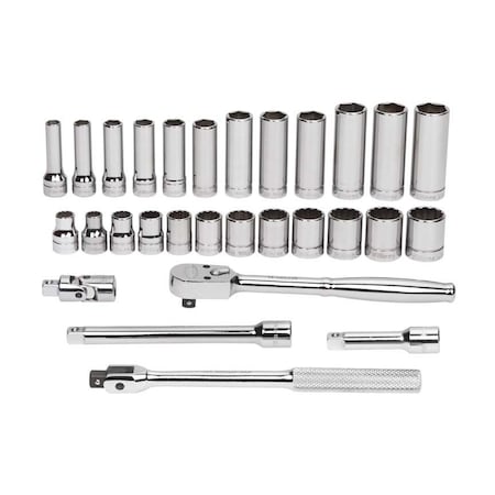 Williams Socket/Tool Set, 3/8" D, 12Pt, 29pcs, w/TLBx, JHWMSB29HFTB JHWMSB29HFTB