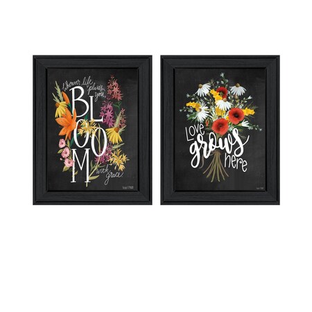 Homeroots Set Of Two Love Grows Here Black Framed Print Wall Art, 2PK 407971