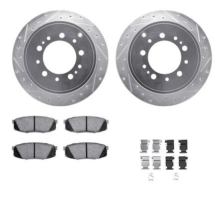 Dynamic Friction Co DFC Brake Rotor - Drilled & Slotted - Silver- Heavy Duty Brake Pad includes Hardware 7412-76020