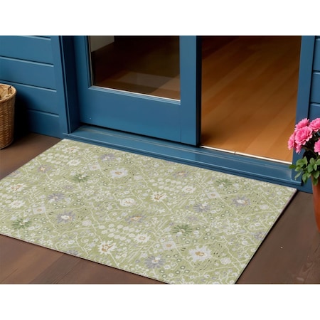 Homeroots 3' X 5' Artichoke Green Gray And Ivory Oriental Washable Indoor Outdoor Area Rug 598010