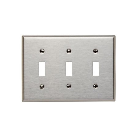 Leviton Switch Wallplate, Standard Size, Gang 3, Brushed Stainless Steel 84011-40