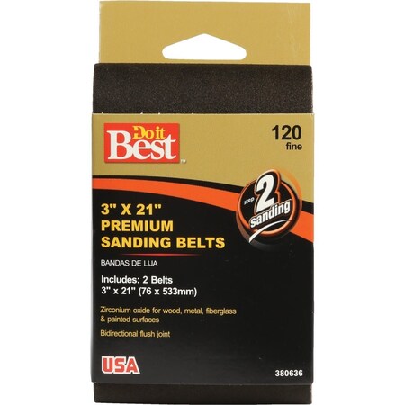 Do It Best 3''x21'' 120 Grit Hvy Dty Premium Sanding Belt, 2PK 380636GA