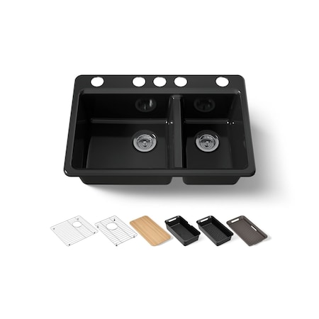 Kohler Riverby 33" undermount double-bowl workstation kitchen sink 8669-5UPC-7