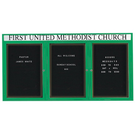 Aarco Illuminated Enclosed Letter Board Directory w/ Powder Coated Green Al Frame and Header, 36''Hx72''W ADC3672-3HIG