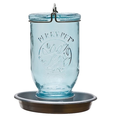 Perky-Pet Wild Bird Waterer, Mason Jar, 32 oz Volume, Glass/Metal, Antique Blue 783