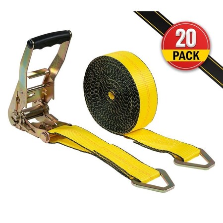Mytee Products 2inx30ft Ratchet Strap w/Delta Ring 3333 lbs WLL Car Tie Down Strap for Truck, 20PK RS230Dx20