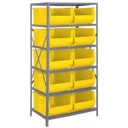 Quantum Storage Systems WIRE SHELVING UNIT W/10 YELLOW BINS 2475-954YL
