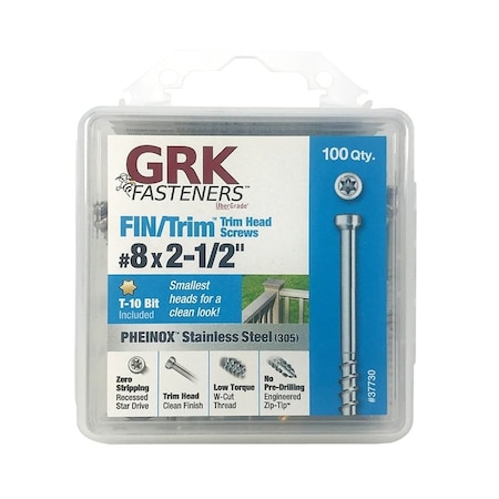 Grk Fasteners Deck Screw, #8 x 2-1/2 in, 18-8 Stainless Steel, Flange Round Head 67730