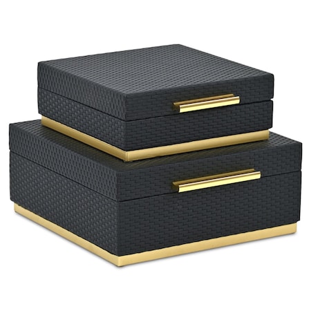 Homeroots Set of Two Black And Gold Square Nesting Decorative Storage Boxes With Lids, 2PK 712922