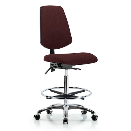 Blue Ridge Ergonomics Fab Hi Bench Chair, Med, Bk, CF, Cast, Bur, No Arms, 26" to 35-1/2" Height, Burgundy BR-FHBCH-MB-CR-T1-A0-CF-CC-F41