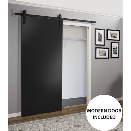 Sartodoors Sturdy Barn Door with Hardware, Planum 0010 Black Matte, 6.6FT Rail Hangers Heavy Set, Modern Solid PLANUM0010BD-B-BLK-18