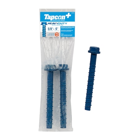 Tapcon 5/8 x 6 in Heavy-Duty Hex Head Concrete Anchors Corrosion Resistant Blue Climaseal Coating, 2PK 50416