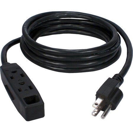 Qvs Extension Cord, 16 AWG, 3 Outlets, 5-15R, Black, 5-15P, 6 ft PC3PX-06