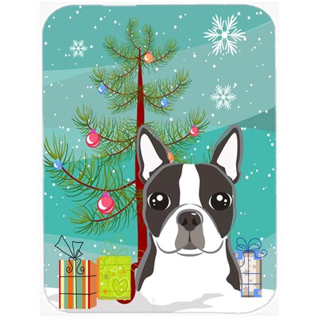 Carolines Treasures Christmas Tree And Boston Terrier Glass Cutting Board- Large BB1575LCB