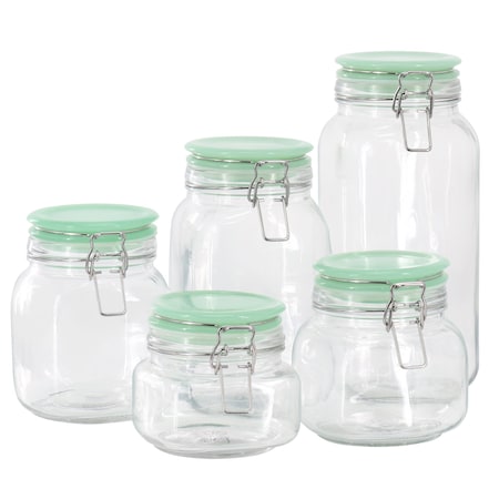 Martha Stewart 5 Piece Glass Canister Set with Jadeite Green Lids 120089.05R
