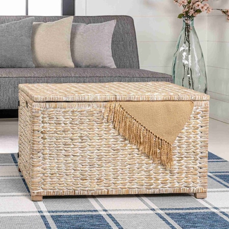 Happimess Anada 30in Hand-Woven Wicker Weave Storage Trunk, White Wash HPM9005C