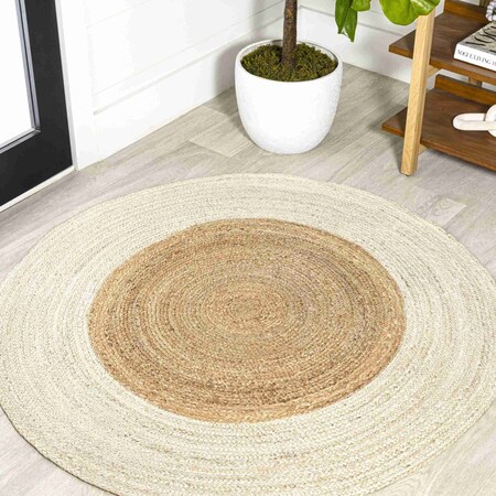 Jonathan Y Oceana Two-Tone Boho Jute Circle Cream/Natural 5 ft Round Area Rug RNF115A-5R