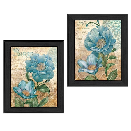 Set Of Two Paris Floral Postcard Black Framed Print Wall Art, 2PK