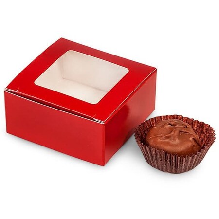 Nashville Wraps Red Window Candy Truffle Boxes, 2-5/8x2-3/4x1-1/4, Holds 4, 25PK TCW4RE