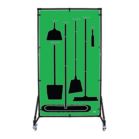 5S Supplies Housekeeping Shadow Board Broom Station V2, Green / Black Shadows, No Broom, No Text HSB-V2-GREEN-BO- NO TEXT