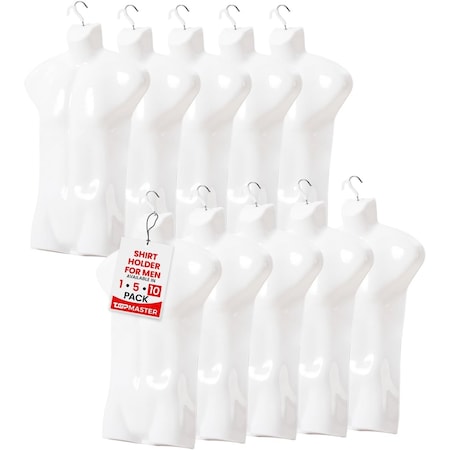 Topmaster Premium Male Shirt Holder, Durable, Lightweight, White Torso with Hook, 10PK TMBTHLWH10