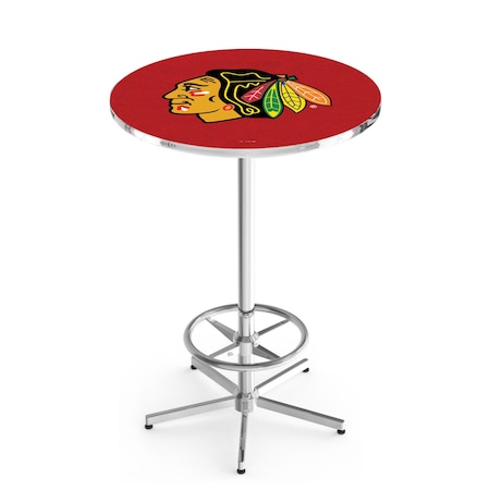 Holland Bar Stool Co 42" Chrome Chicago Blackhawks Pub Table, 36" dia. Top L216C4236ChiHwk-R