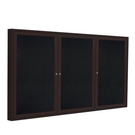 Ghent 3 Door Enclosed Recycled Rubber Bulletin Board, Bronze Aluminum Frame, 4'H x 8'W, Black PB34896TR-BK