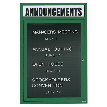 Aarco Outdoor Enclosed Directory w/ Al Frame Header, Powder Coated Green, 36''Hx24''W OADC3624HG