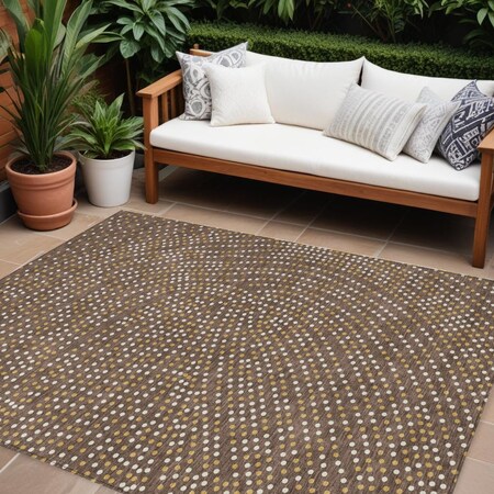 Homeroots 10' X 14' Brown Gold And Ivory Polka Dot Washable Indoor Outdoor Area Rug 599033
