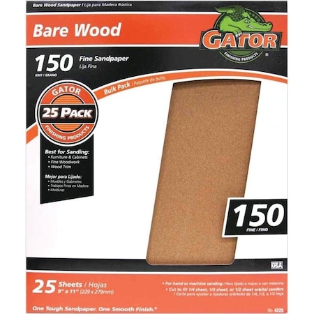 Gator 3274 Sanding Sheet, 11 in L, 9 in W, 150 Grit, Garnet Abrasive 4225