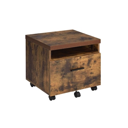 Homeroots 19" Brown And Black Rustic Wood Single Drawer Rolling Filing Cabinet 286420